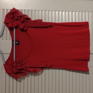 Red Top with Sheer Sleeves and Bows on Each